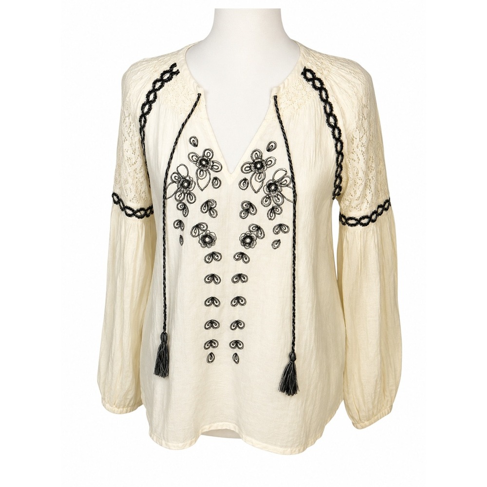 Anthropologie Calligraphie XS Color Your Feet Boho Peasant Top‎ Blouse Floral H